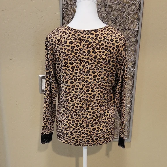 Chico's Design Leopard Print Button-up Cardi With Lace Cuffs - Picture 4 of 7